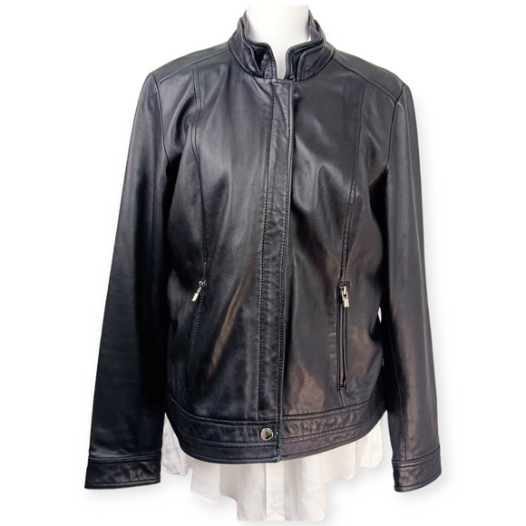 Laundry by Shelli Segal SZ XL Genuine Leather Jacket Gold Trim Buttery Soft - Picture 2 of 10